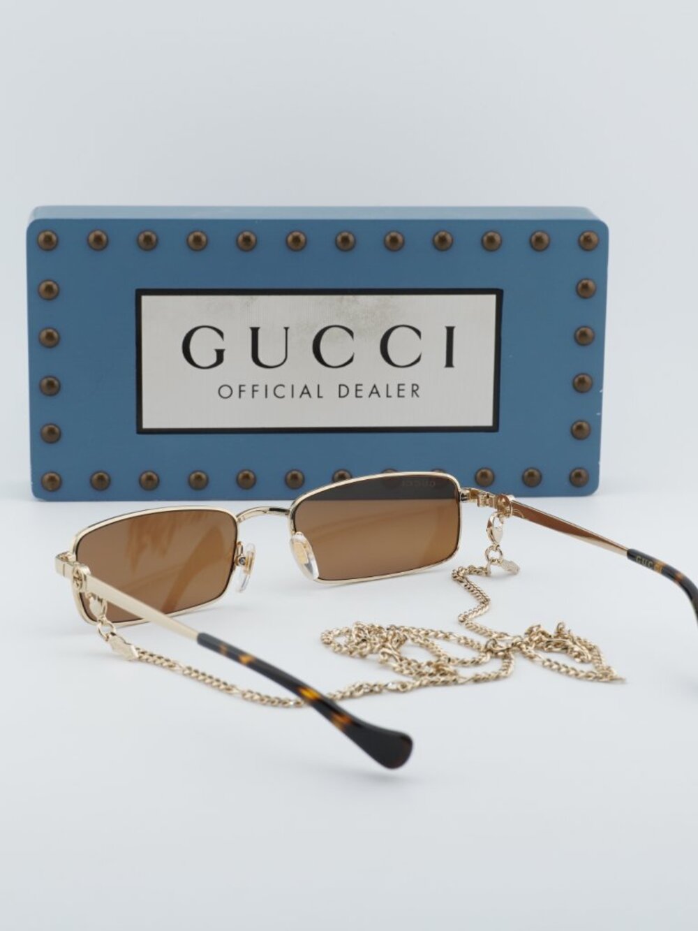 Gucci GG1600S 002 Rectangle Sunglasses - Gold / Brown - Picture 4 of 12